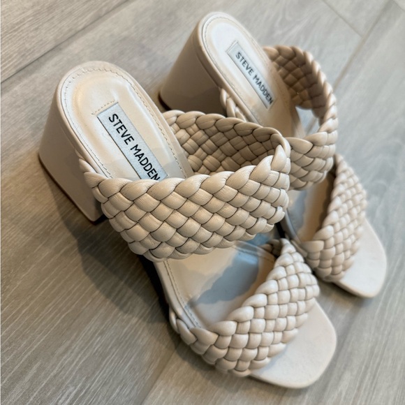 Steve Madden Women's Cream Braided Block Heel Sandals BNWT Size 10 - Picture 5 of 7